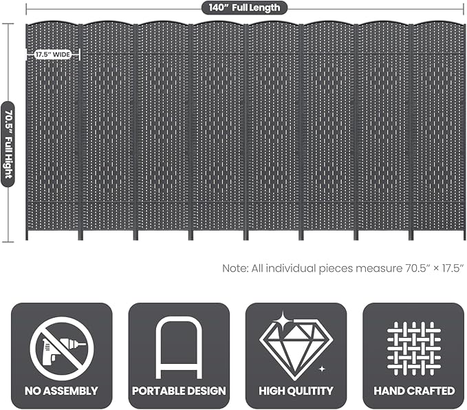 8 Panel Room Divider, 6Ft Folding Privacy Screen, Tall - Image 3