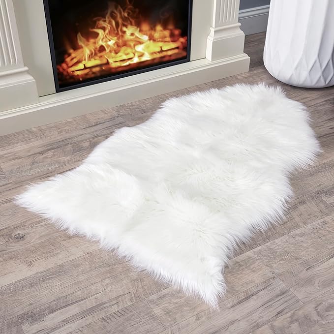 Walk on Me White Faux Fur Sheepskin Rug by WalkonMe