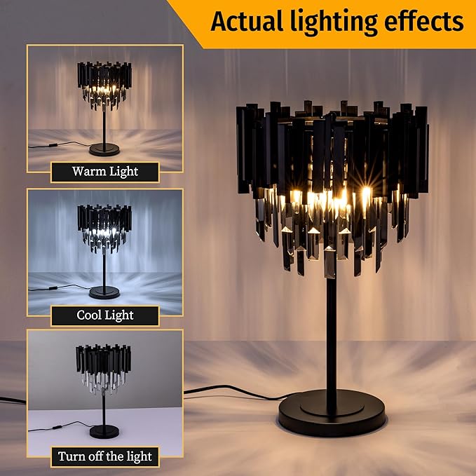 Wellmet Grey Crystal Table Lamp, 3 Lights Table Lamps - Image 2