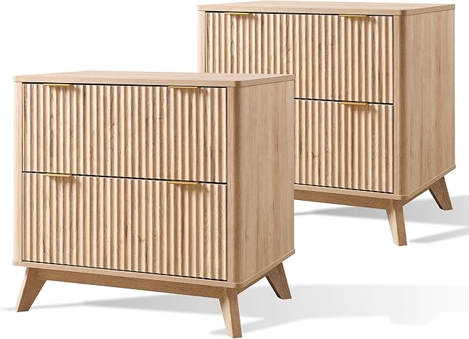 T4TREAM Fluted Night Stand Set 2, Modern Wood Side Tables Bedroom, End Table by T4TREAMFurniture
