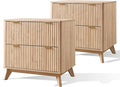 T4TREAM Fluted Night Stand Set 2, Modern Wood Side Tables Bedroom, End Table by T4TREAMFurniture