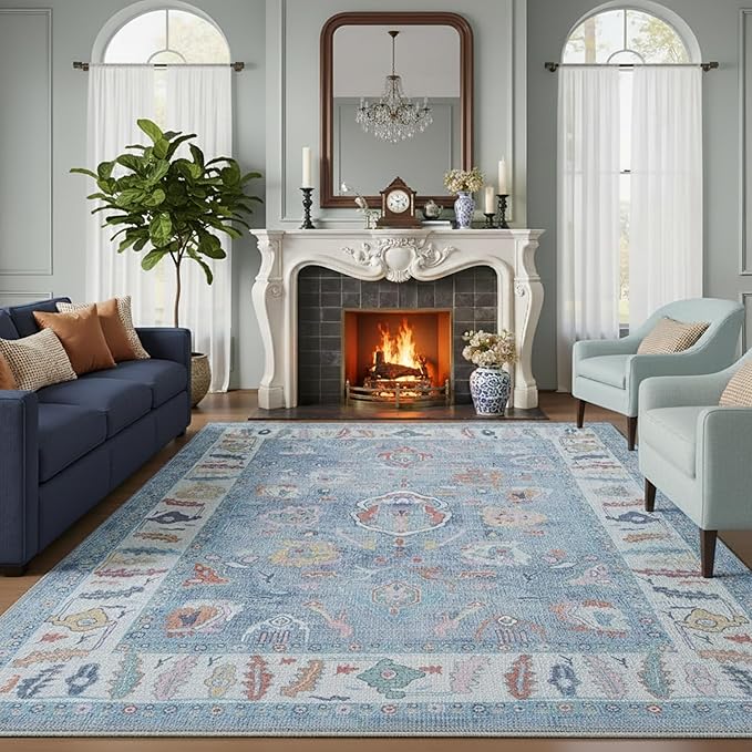 Fame Rugs Blue Modern Oushak Rug 8x10, Vintage Turkish Colorful Oriental by FameRugs
