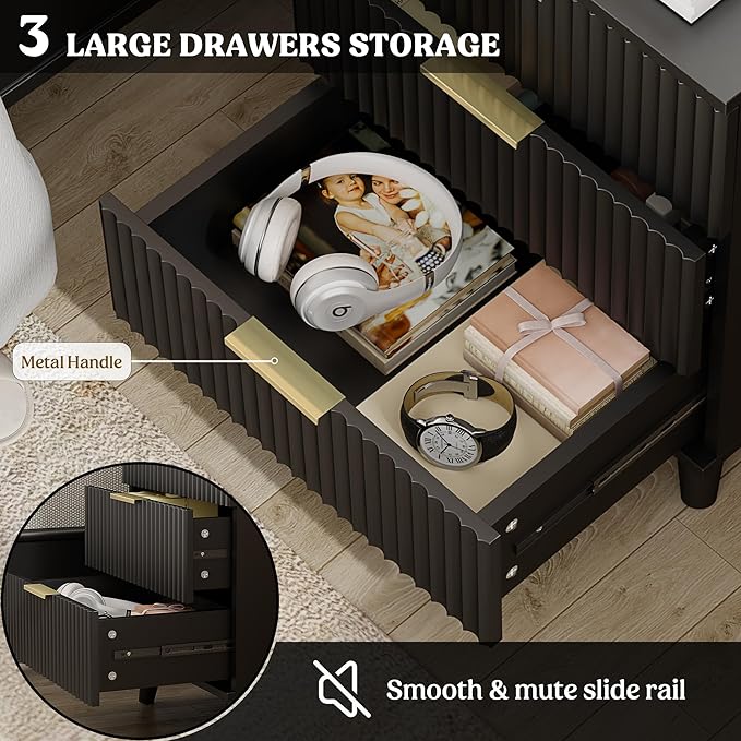 Lulive Wood Nightstand Set of 2 Fluted Dresser - Image 4