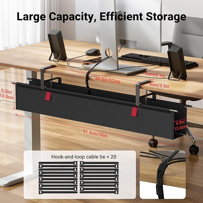 Housolution Under Desk Cable Management Tray, Premium Fabric Cable Storage - Image 6
