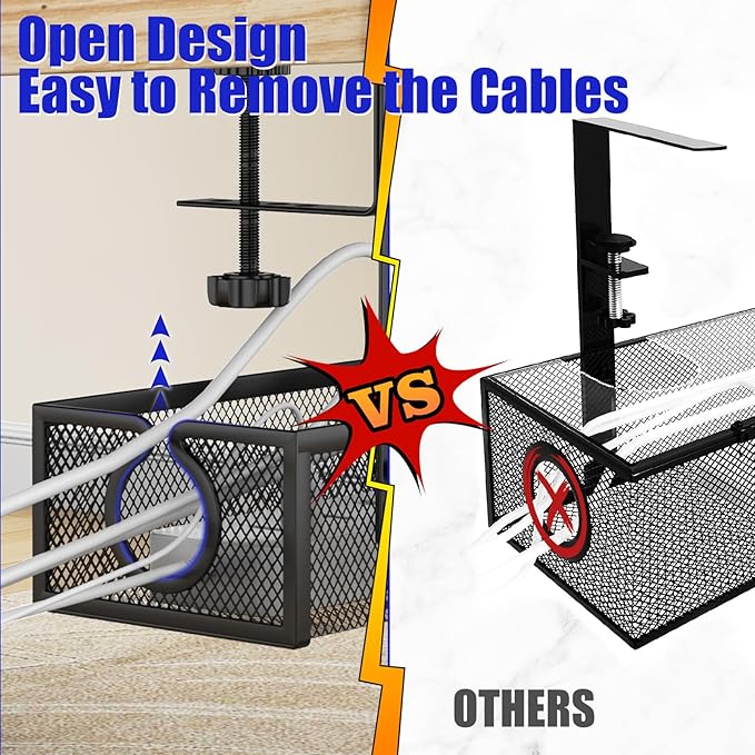REFLYING Under Desk Cable Management Tray, Metal Long Arms, No Drill Mesh Cable - Image 3