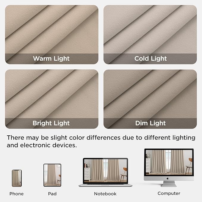 Joydeco Light Beige 100% Blackout Curtains 120 Inch 2 Panels, Luxury Thermal - Image 7