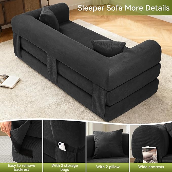 Convertible Sofa Bed, Corduroy Pull Out Couch Boneless Couches - Image 8