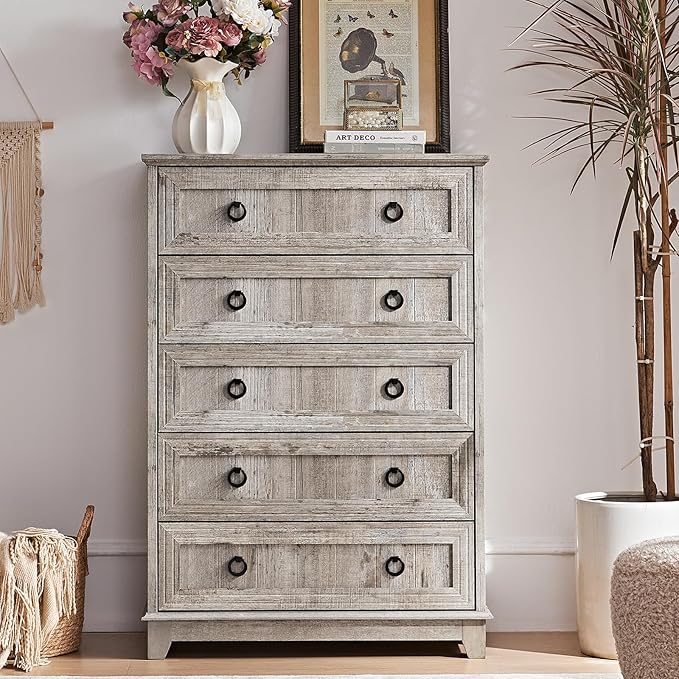 Farmhouse 5 Drawer Dresser for Bedroom, Rustic Wood Dresser - Image 6