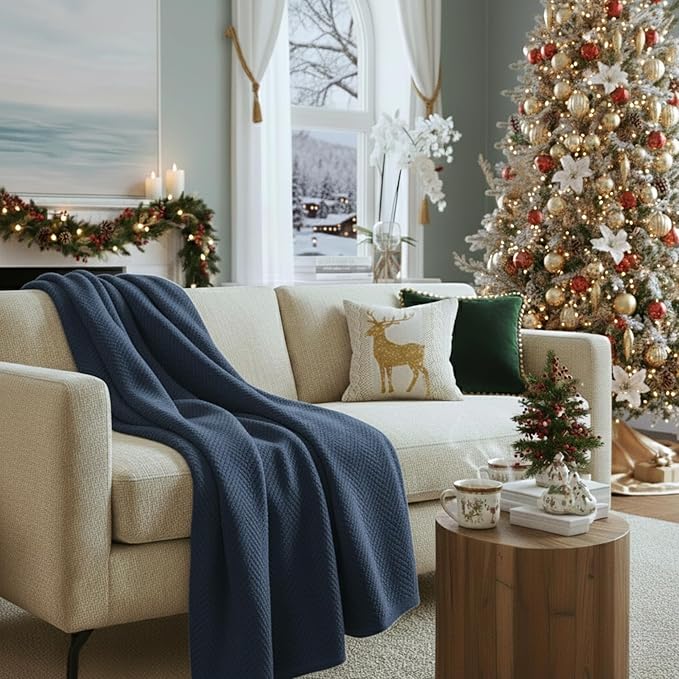 Cloud Scape Linen 100% Cotton Throw Blanket 50x70 Ensign Blue, Luxury by CloudScapeLinen