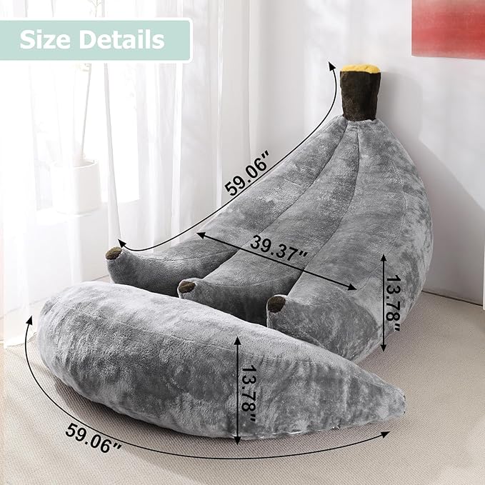 Banana Bean Bag Chair with Ottoman, Floor Sofa Bed with Footrest, Comfy - Image 2