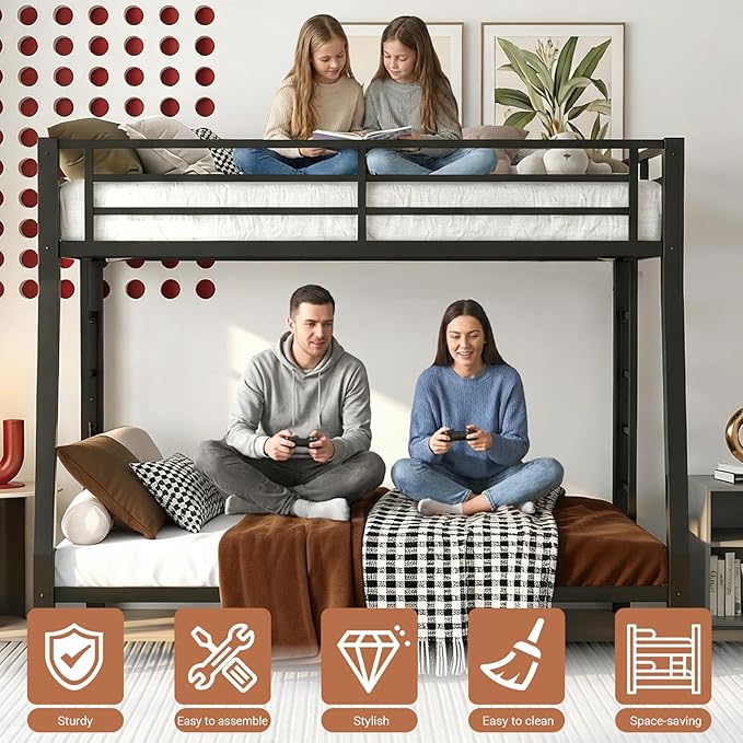 Full XL Over Queen Bunk Bed Frame, Heavy Duty Metal Loft Bed - Image 4