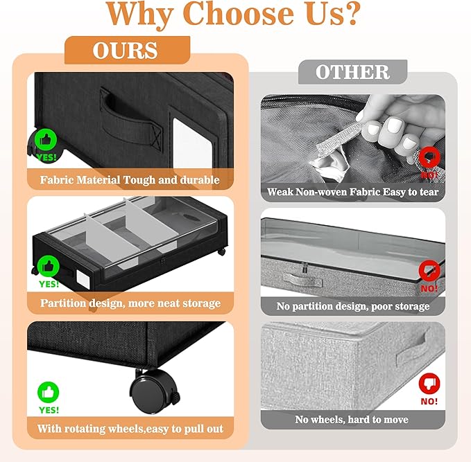 2 Pack Under Bed Storage with 4 Dividers, Large Under Bed Storage Containers - Image 5