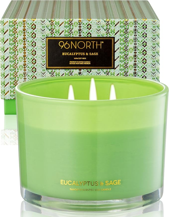 96NORTH Luxury Eucalyptus & Sage Soy Candle | Large 3 Wick Jar Candle | Up to by 96NORTH%C2%AE