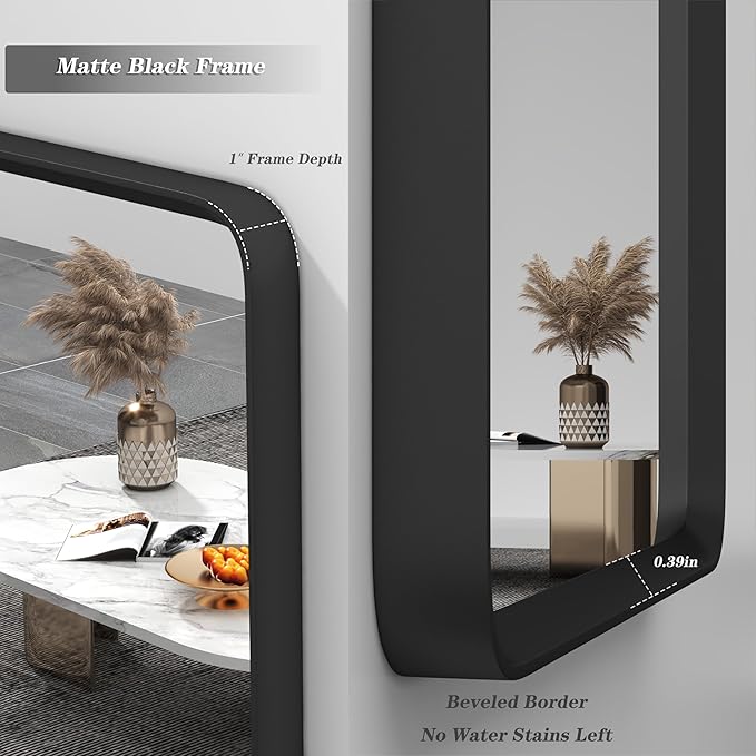 40x30 Inch Black Matte Framed Mirror - Image 2