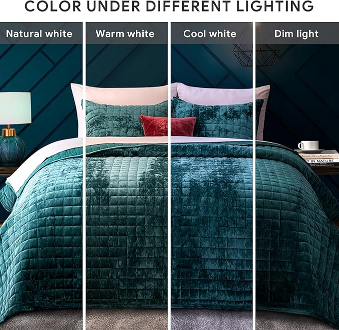 RECYCO Luxury Velvet Quilt Set King Size, Lightweight Velvet Comforter Set - Image 8