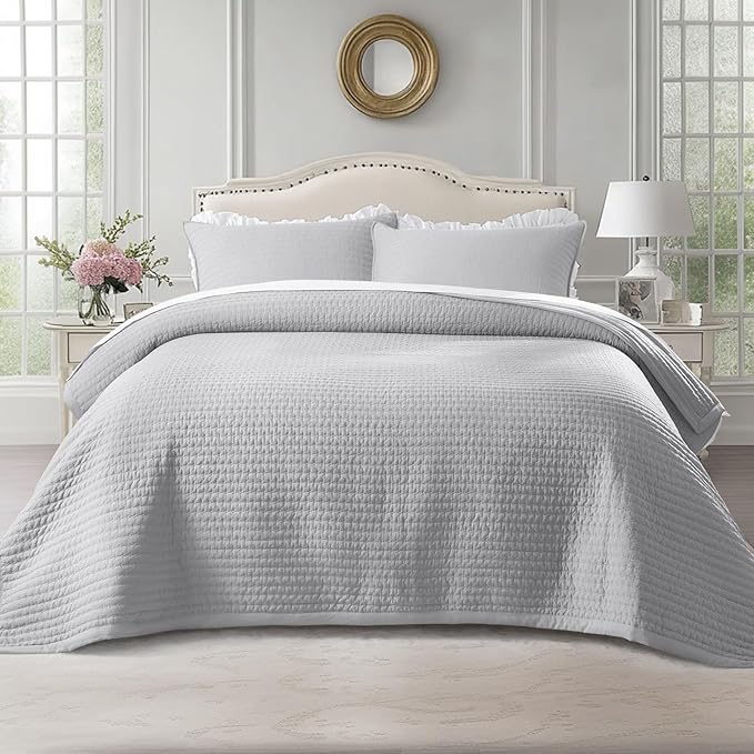 KASENTEX Twin Quilt Set 68"x86" – Soft Washed 3-Layer Lightweight Bedspread by KASENTEX