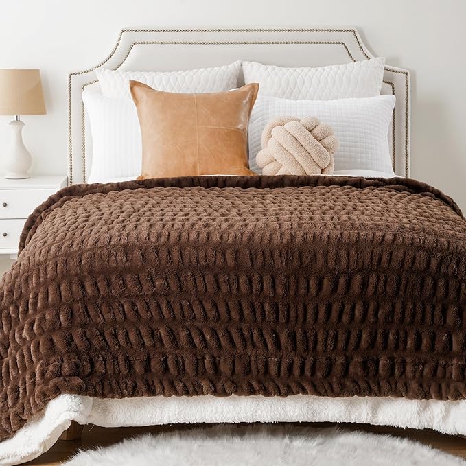 BATTILO HOME Chocolate Brown Faux Fur Throw Blanket - Image 8