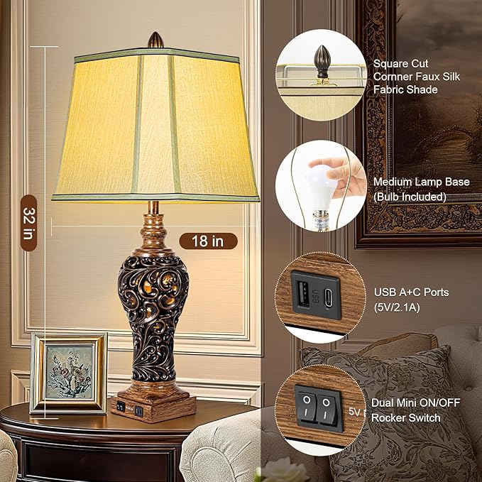32'' Tall Rustic Vintage Table Lamps Set of 2 - Image 2