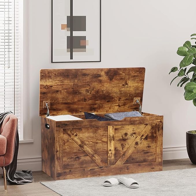 Timberer 39.4" Storage Chest, Wooden Storage Bench, Large Storage Trunk - Image 8