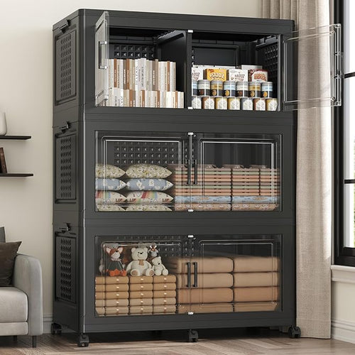 120GAL Storage Bins with Lid and Wheels, Stackable Closet Organizers and by Fangtueh
