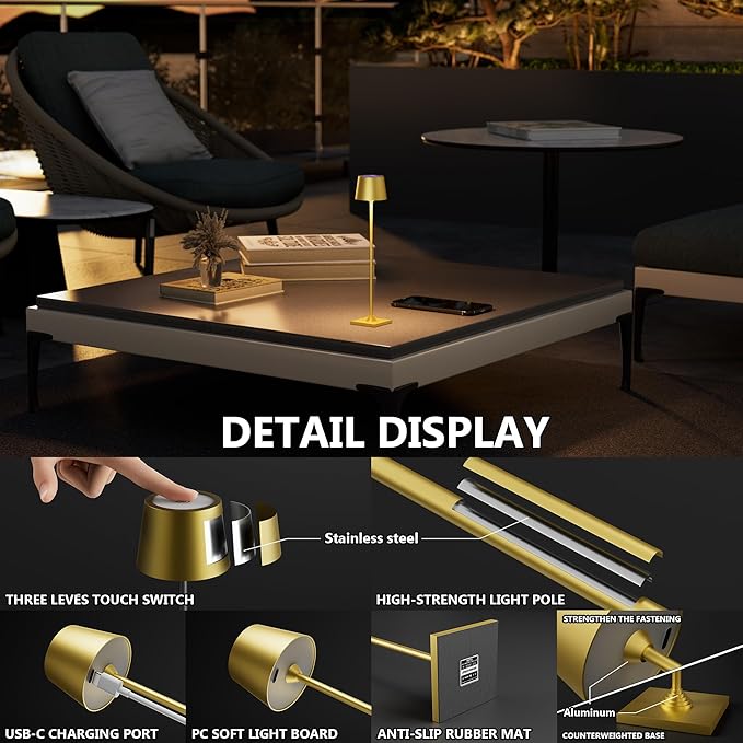 Modern LED Color-Changing Cordless Table lamp, 7 Colors, metal Shade, Touch - Image 3