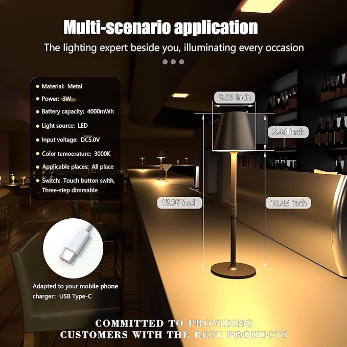 Modern LED Cordless Table Lamp, 4000mAh Rechargeable Battery, 3 Level - Image 8