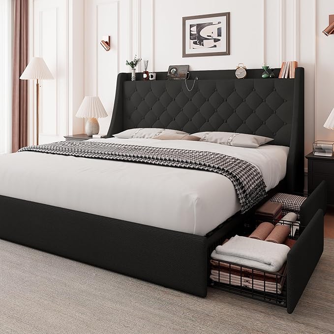Feonase Upholstered King Size Bed Frame by FEONASE