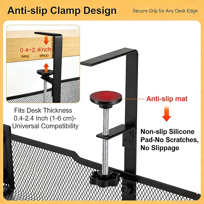 No Drill Under Desk Cable Management Tray, Extended-Length Metal Mesh Wire - Image 6