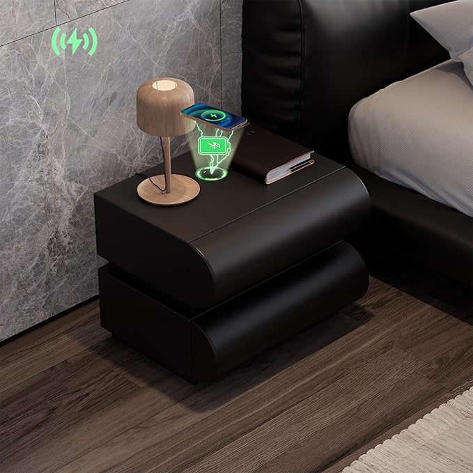homary Smart Nightstand Modern Black Leather Nightstands by Homary