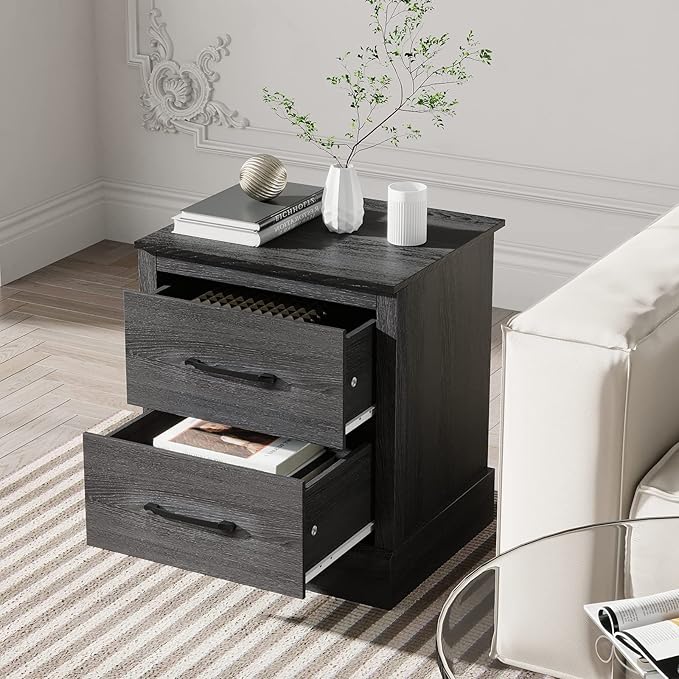Giantex Farmhouse Nightstand Set of 2, Wood Bedside Table - Image 2
