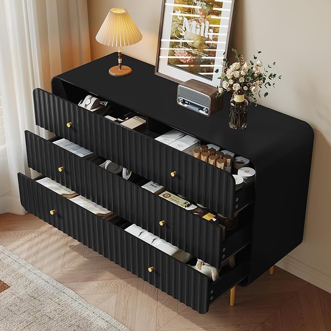 HLR Fluted 6 Drawers Dresser, Dresser TV Stand, Wood Dressers & Chest of Drawers - Image 3