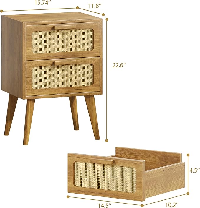 YAUKOMEL Rattan Nightstand, End Table, Side Table - Image 3