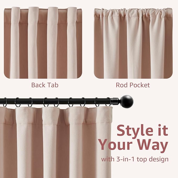 jinchan Chenille Blackout Curtains 108 Inches Long Light Pink Thermal Insulated - Image 8
