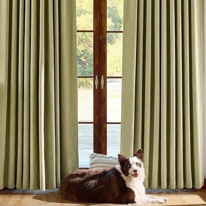 jinchan Chenille Blackout Curtains 96 Inches Long 2 Panels Sage Green Thermal - Image 5