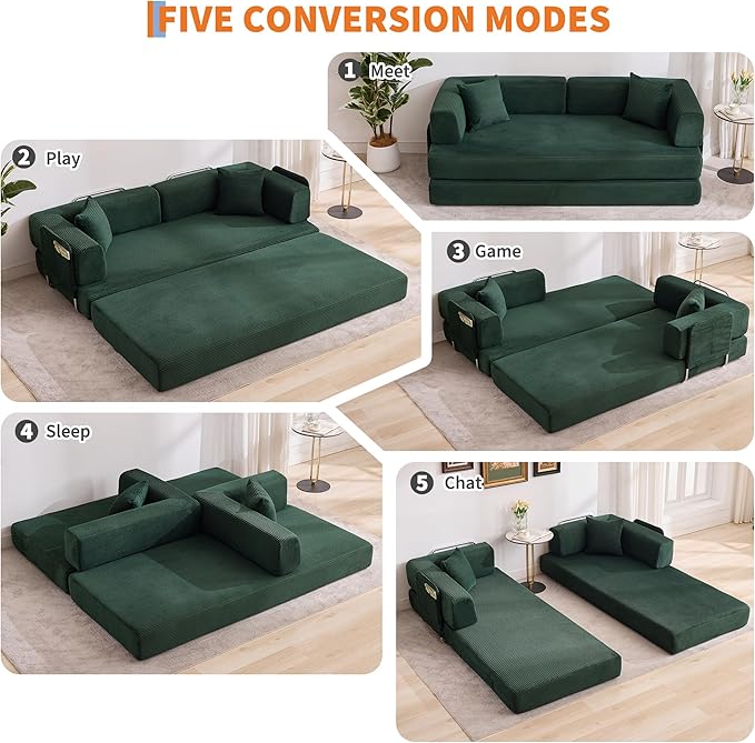 Garvee 5-in-1 Convertible Sofa Bed, 78.8" Modular Corduroy Sleeper - Image 4
