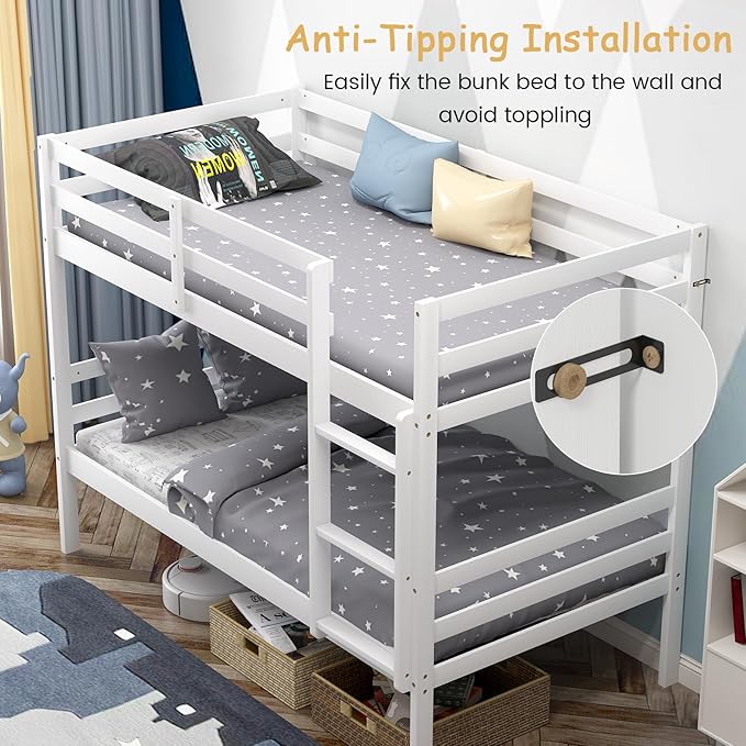 Giantex Bunk Bed Twin Over Twin White, Solid Wood Bunk Bed - Image 7