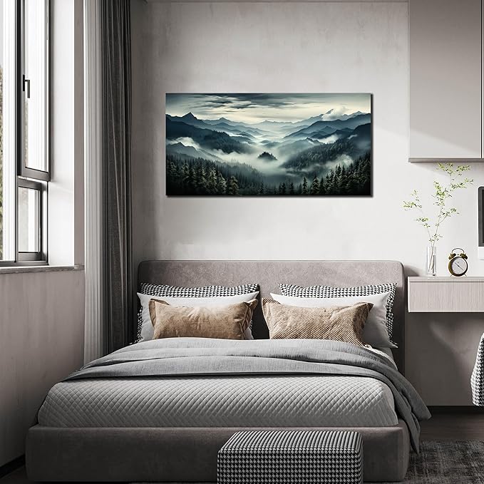 Large Living Room Wall Art Foggy Green Forest Artwork - Image 7