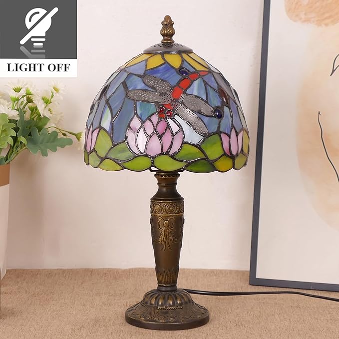 Tiffany Lamp Stained Glass Table Lamp 7.9X7.9X14.2 Inches Dragonfly and Lotus - Image 2