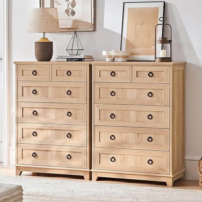 Farmhouse 6 Drawer Dresser for Bedroom Set of 2, Rustic Wood Dresser by Joaxswe