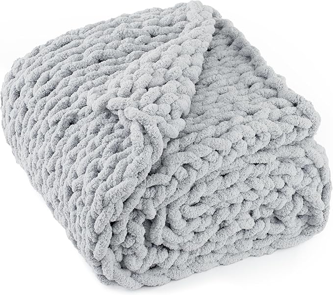 Chunky Knit Throw Blanket 60"X 80", 100% Handmade by LONGCREATE