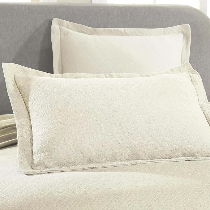 Superior 3 Piece Basketweave Cotton Bedspread Set, Home Bed Decor, Decorative - Image 4