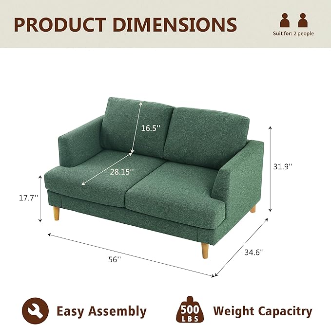 Loveseat Sofa 56", Small Couches - Image 2