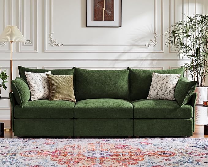 ABCASA 102.6" Modular Sectional Sofa, Oversized 3-Seater Green Couch by ABCASA