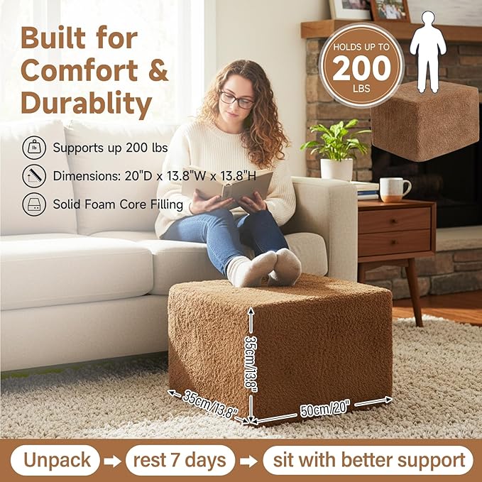 Tiita Pouf Ottoman and Foot Rest, Square Foam Stuffed Floor Pouf - Image 6