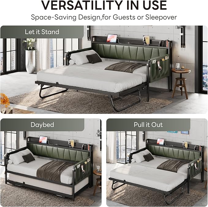 LIKIMIO Daybed with Trundle Bed, Twin Bed Frame with Storage Headboard and - Image 4