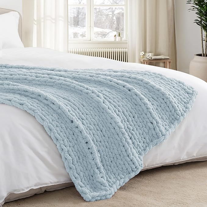 Chunky Knit Throw Blanket 50"X 60", 100% Handmade - Image 8