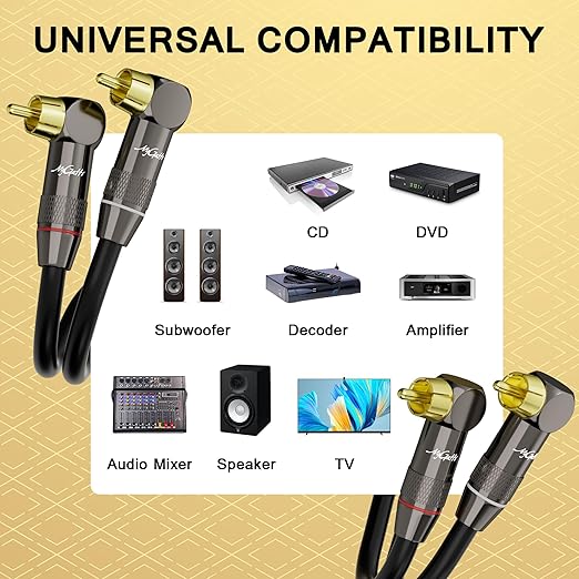 Right Angle RCA Cable 30 FT, 90 Degree 2RCA to 2RCA Stereo Audio Cable - Image 6