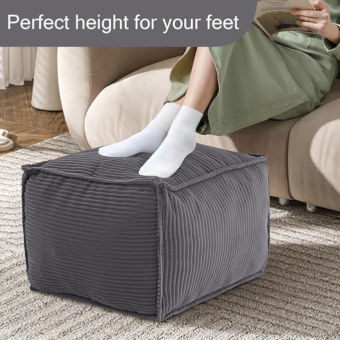 MeMoreCool Square Stuffed Pouf Ottoman Foot Rest, Corduroy Floor Pouf Foot Stool - Image 4