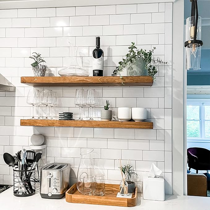 URBANDI, Rustic Floating Shelves, Hidden Bracket, Solid Wood, Heavy Duty by Hand-madeInUSA