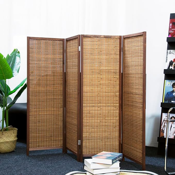 4 Panel Short Room Divider Screen, Small Bamboo Panel Divider - Image 4